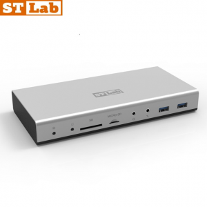 תחנת עגינה אוניברסלית STLAB U-910 בחיבור USB3.0 הכולל חיבור לשני מסכים