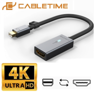 מתאם מחיבור Mini DisplayPort זכר לחיבור HDMI נקבה תומך CableTime 4K